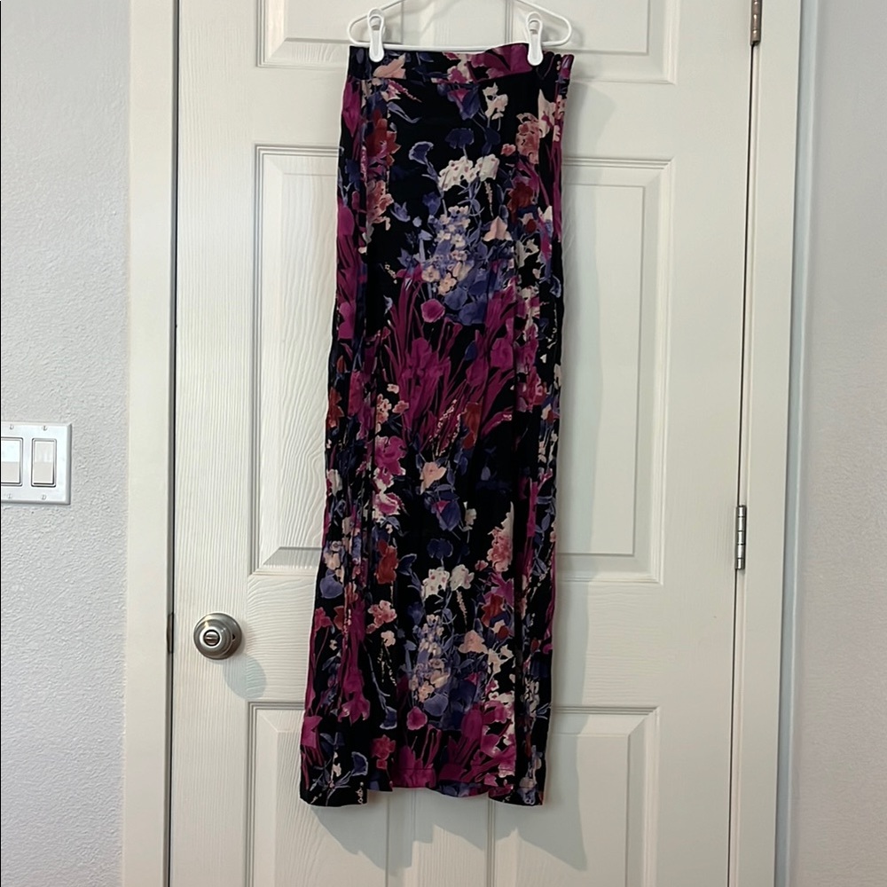 Pink and Purple Floral Slit-Leg Lightweight Maxi Skirt